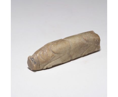 A CHINESE JADE PIG-FORM ORNAMENT； H2.7cm, L11cm，W2.3cm；155g；with box;with partial losses；