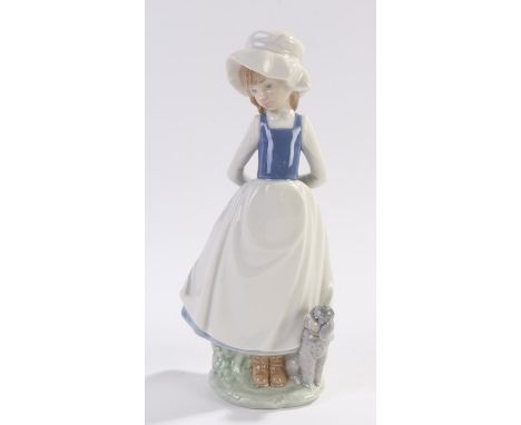 Nao porcelain figure, young girl and her dog, 23.5cm high