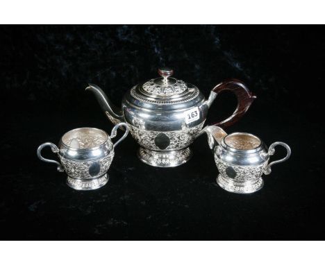 3 PIECE SILVER TEA SERVICE.  BEAUTIFUL PRISTINE SERVICE.  1.1KG.  CONTINENTAL.