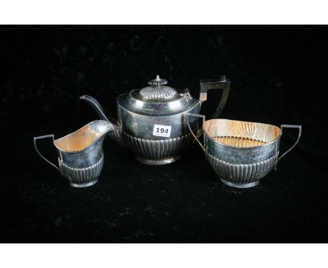 3 PIECE SILVER TEA SERVICE.  BIRMINGHAM 1906.  SIGNED J&amp;C.  960 GRAMS