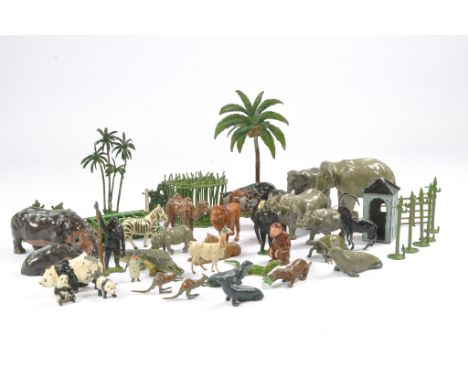 Impressive group of Britains (mostly) vintage lead metal zoo animal figures and accessory pieces. Many excellent with minimal