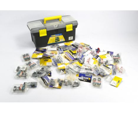 Scalextric Slot Car interest comprising a large assortment of parts and components, including a large amount of body componen