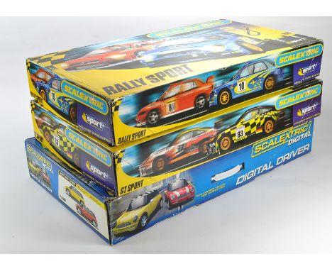 Scalextric Slot Car Sets comprising trio of incomplete sets, absent of cars. 