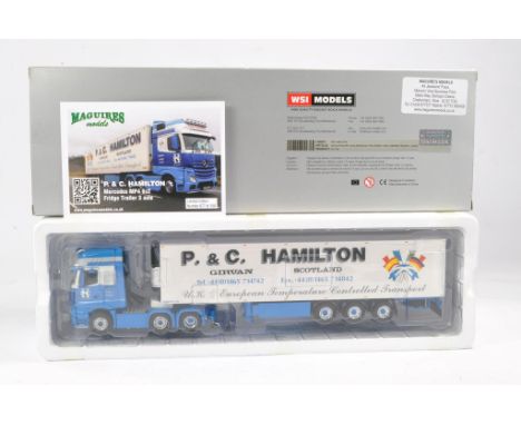 WSI 1/50 high detail model truck issue comprising Mercedes MP4 Fridge Trailer in the livery of P&amp;C Hamilton. Maguires Lim