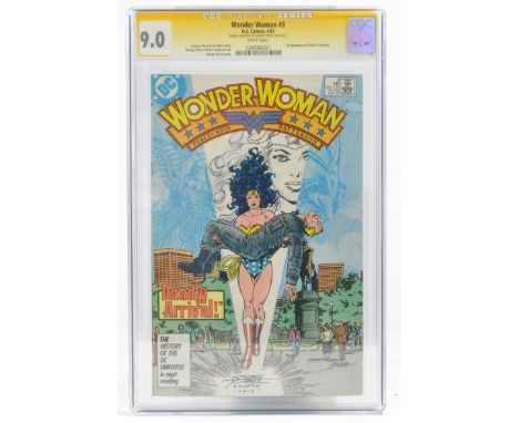 Graded Comic Book interest comprising Wonder Woman #3 - D. C. Comics 4/87. Signed &amp; Sketch by George Perez on 2/24/13. 1s