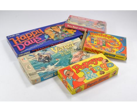 An assortment of harder to find vintage games and toys including Happy Days, Voyage to the bottom of the sea, Popeye Bingo an