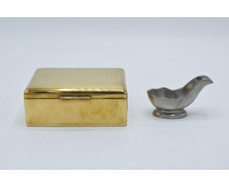 A Dunhill Crown and Rose cast pewter pipe rest together with a brass State Express Cigarettes wooden lined box (2).  