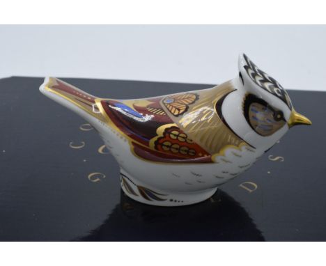 Boxed Royal Crown Derby paperweight Crested Tit. First quality with stopper.  In good condition with no obvious damage or res