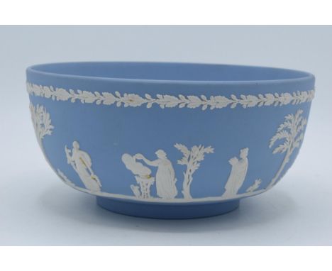 Wedgwood light blue Jasperware bowl 20.5cm diameter.  In good condition with no obvious damage or restoration.