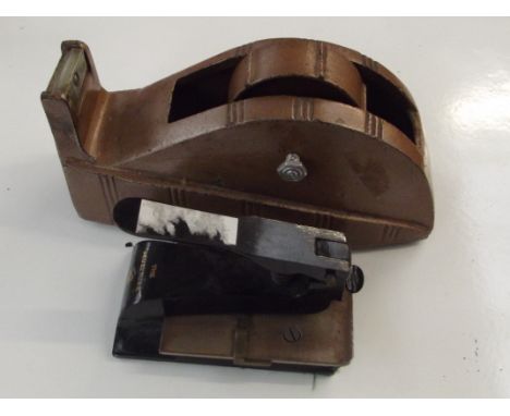 Vintage Speedfix cast iron tape dispenser together with a vintage punch 