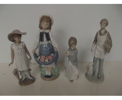 Lladro figure, two Nao figures and one similar exaple (two figure a/f)