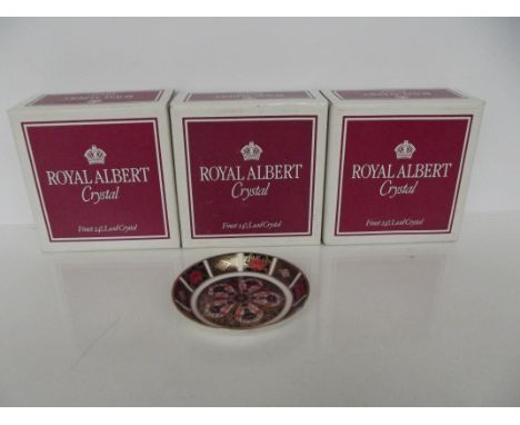 3 boxed of Royal Albert crystal glassed with a Royal Crown Derby pin tray AF