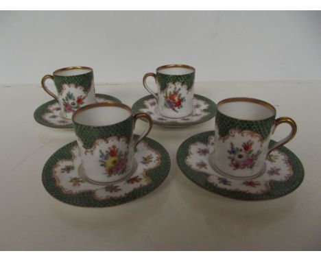 Set of four Dresden coffee cans and saucers 