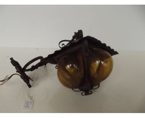Amber glass lamp and shade