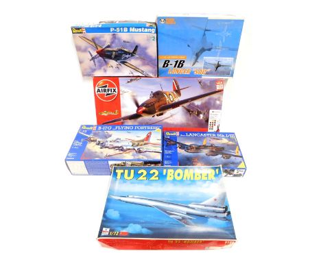 Revell, Airfix and other model kits, including an Avro Lancaster mark 1/3, B17G Flying Fortress, TU22 Bomber, B1B Lancer, P51