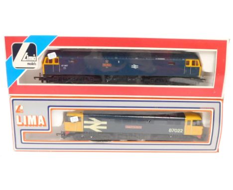 Lima Models OO gauge locomotives, comprising Class 87 Cock O' The North, 87022, BR blue livery with yellow ends, and a Class 