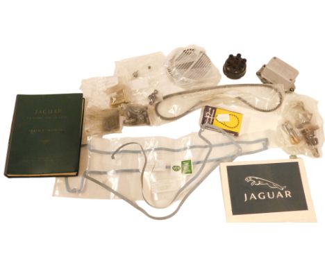 Car and automobile parts, comprising valve stem seals, engine breather hose, Jaguar service manual, brake caliper, etc. (1 tr