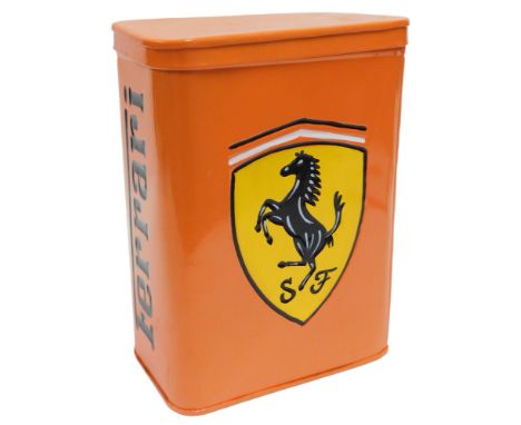 An orange painted Ferrari storage box, 29cm high, 20cm wide. 