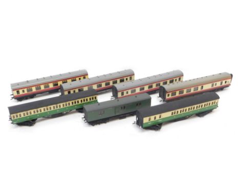 Kit built OO gauge coaches, including First and Third coach, First and Third with guards coach, Southern Railways parcels van
