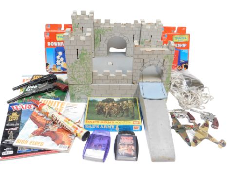 Toys and games, including MB Games Downfall, MB Games travel battleship, Dads Army 400 piece puzzle, toy Army radios, wooden 