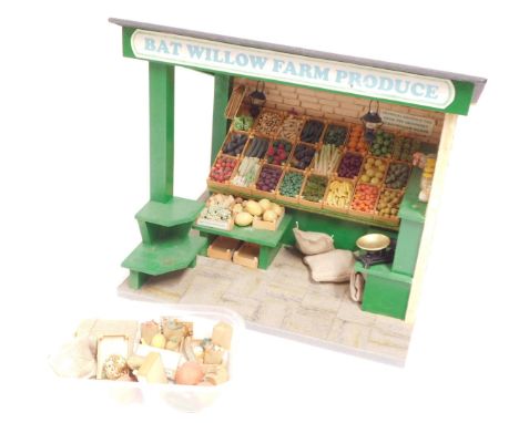 A model of Bat Willow Farm Produce Store, 1:12 scale, with accessories.