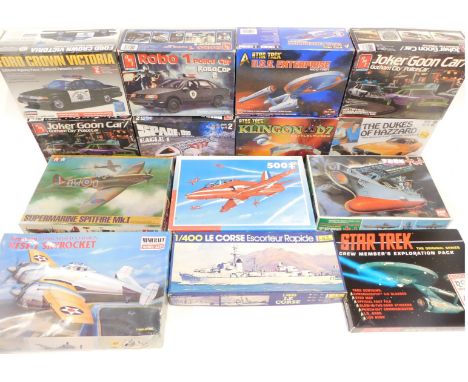 AMT, Heller and other model kits, including ANT Joker Goon Car/Gotham City Police Car, The Dukes of Hazzard The General Lee, 