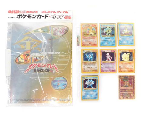 Pokemon hologram cards, including Charizard, Gyarados, Lampress, Machamp, Mewtwo, Nine Tails, Poliwrath and Ancient Mew, for 