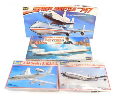 Revell plastic model kits, 1:44 scale, comprising Sir Freddy Laker's Skytrain Passenger Service DC10, Enterprise Space Shuttl