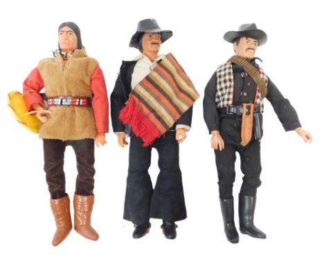 Marx Toys The Lone Ranger figures, including Butch Cavendish, Red Sleeves, and El Lobo. (3)