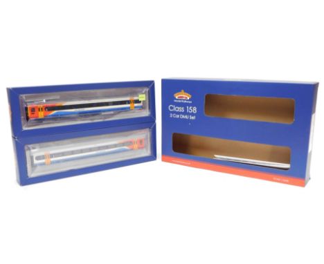 A Bachmann Branchline OO gauge Class 158 two car DMU set, 158773, East Midlands train livery, 31-518, boxed. 