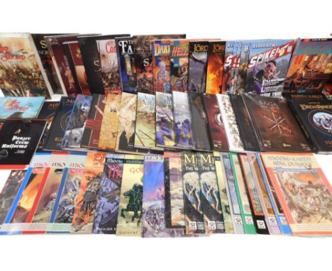 War games books, including Middle Earth Gondor at War, Armies for Lord of the Rings, The Best of White Dwarf Magazine, Middle