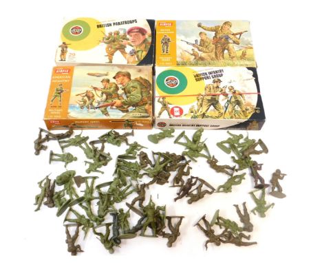 Airfix soldiers, 1:32 scale, including British Commandos, British Infantry Support Group, British Paratroops and American Inf