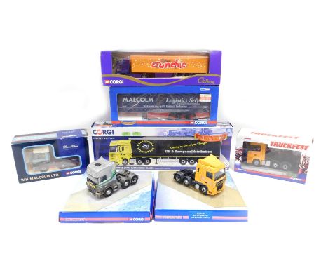 Corgi Hauliers of Renown and Truck Fest diecast tractors and trailers, including Mercedes Benz Actros curtain sider trailer C