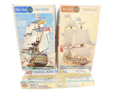 Airfix model kits, comprising Classic Series HMS Victory, Classic Series The St Louis 1626, and HMS Ark Royal, boxed. (3) 