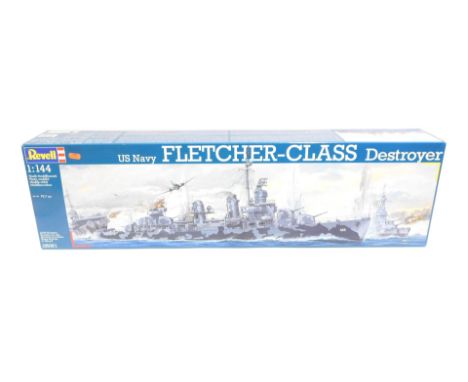 A Revell US Navy Fletcher Class Destroyer model kit, 1:144 scale, boxed. 