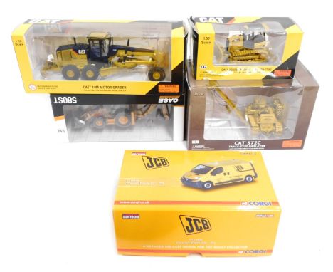 Corgi and Norscot diecast scale models, including a Cat 14M motor grader, CAT D5 K2 LGP track type tractor, Cat 572C track ty