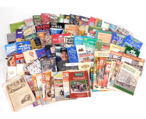 A group of automobile related hardback and paperback books, including Haynes Manuals, Classic Car magazines, Battle for the B