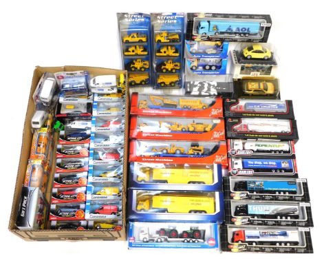 Siko, Teamsters and other diecast metal and plastic vehicles, including Pro Engine tractor and trailer, Dickie Diecast Truck 