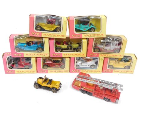 Matchbox by Lesney Models of Yesteryear, including Y14 1911 Maxwell Roadster, Y11 1912 Packard Landaulet, Y16 1904 Spiker, Y4