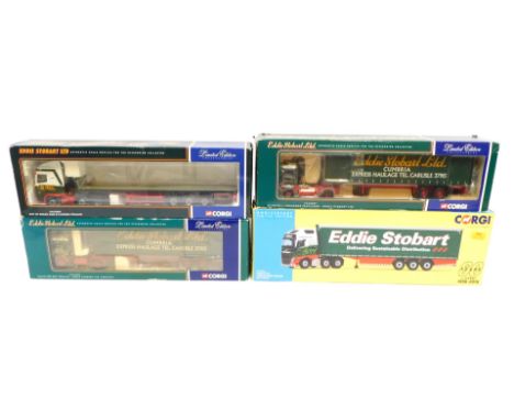 Corgi 1:50 scale tractors and trailers, comprising CC12607 Scammell Crusader Tautliner Eddie Stobart Limited, CC13101 Volvo F