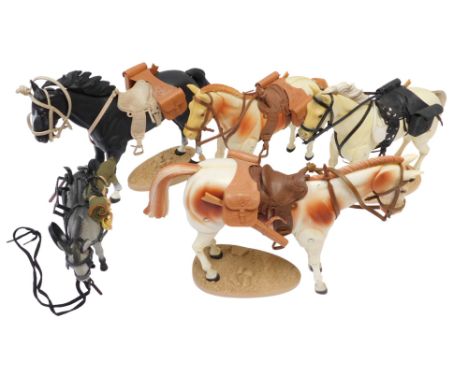 Marx Toys The Long Ranger horses, including Bandit, Scout, Silver, The Mysterious Prospector's Donkey, unboxed. (5) 