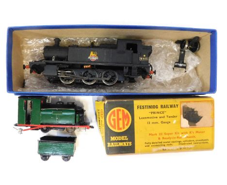 A Gem Model Railways Ffestiniog Railway Prince locomotive and tender, 12mm narrow gauge, and a white metal kit built Class 44