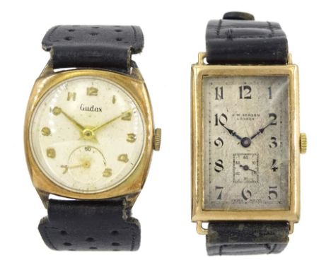 J.W. Benson 9ct gold gentleman's, 15 jewels manual wind rectangular wristwatch, movement No.145700, London 1933 and a Audax 9