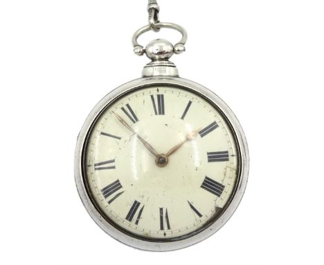 William IV silver pair cased verge fusee pocket watch by George Stanhope, London, No. 284, pierced and engraved balance cock 