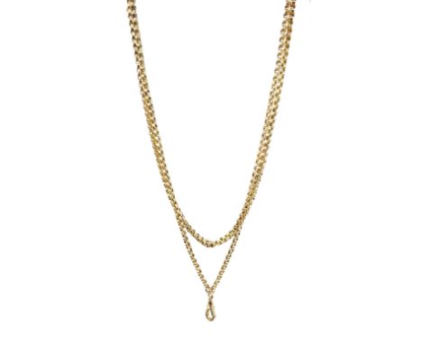Late Victorian/early 20th century gold belcher link guard chain, with clip stamped 10c