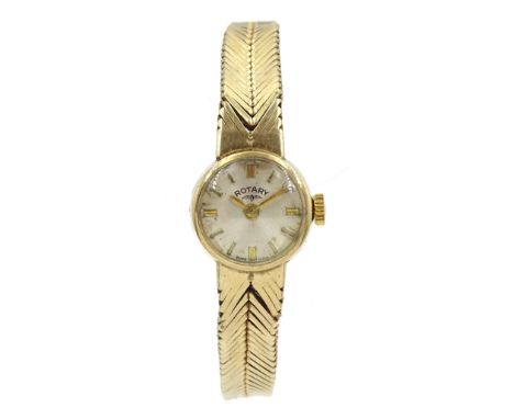 Rotary 9ct gold ladies manual wind bracelet wristwatch, hallmarked