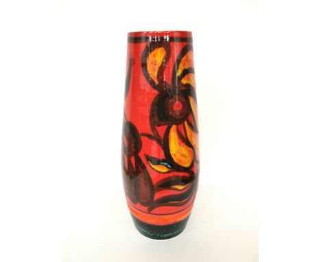 A Poole Pottery Delphis earthenware vase, shape 85, decorated in an Abstract design by Lindsay Loader (16 inches).