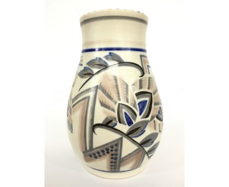 A Poole Pottery Earthenware traditional vase, shape 438, decorated in the LW Art Deco Geometric design by Doris Marshall (7 i