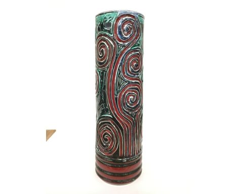 A Poole Pottery Delphis vase, shape 85, early period carved and glazed by Geraldine O'Meara (16 inches high).