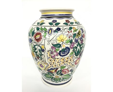 A Poole Pottery Earthenware Traditional vase, decorated in the SK Persian Deer design, painted by Gwen Haskins, circa 1960's 